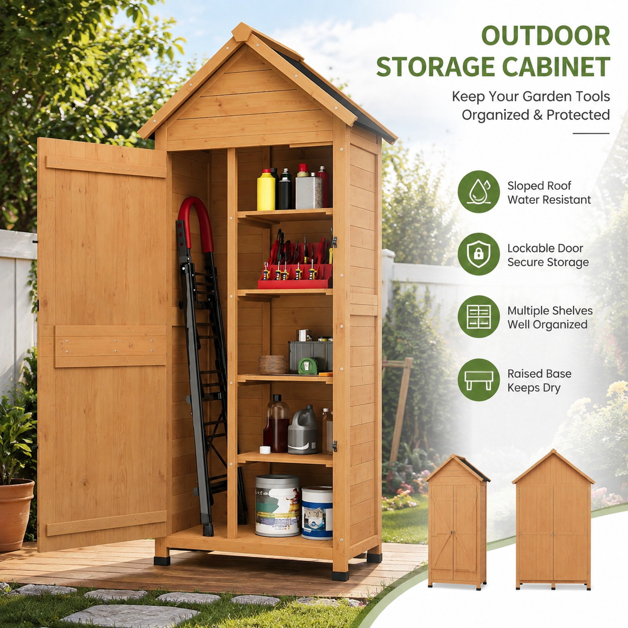 Gardening Tools Organiser - Outdoor Wooden Storage Cabinet Garden Tool